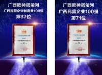 快訊 | 廣西歐神諾榮列廣西百?gòu)?qiáng)民營(yíng)企業(yè)制造業(yè)第37位！廣西百?gòu)?qiáng)民營(yíng)企業(yè)第71位！