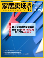 卖场周刊｜10月全国建材家居卖场销售额为825.07亿元，同比下跌42.52%；宜家关闭在...
