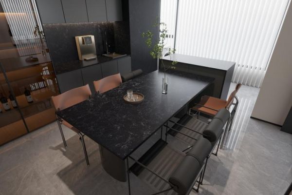 黑色极简式半开放式厨房