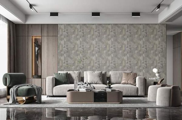 Elegant luxury living room with a natural wallpaper background