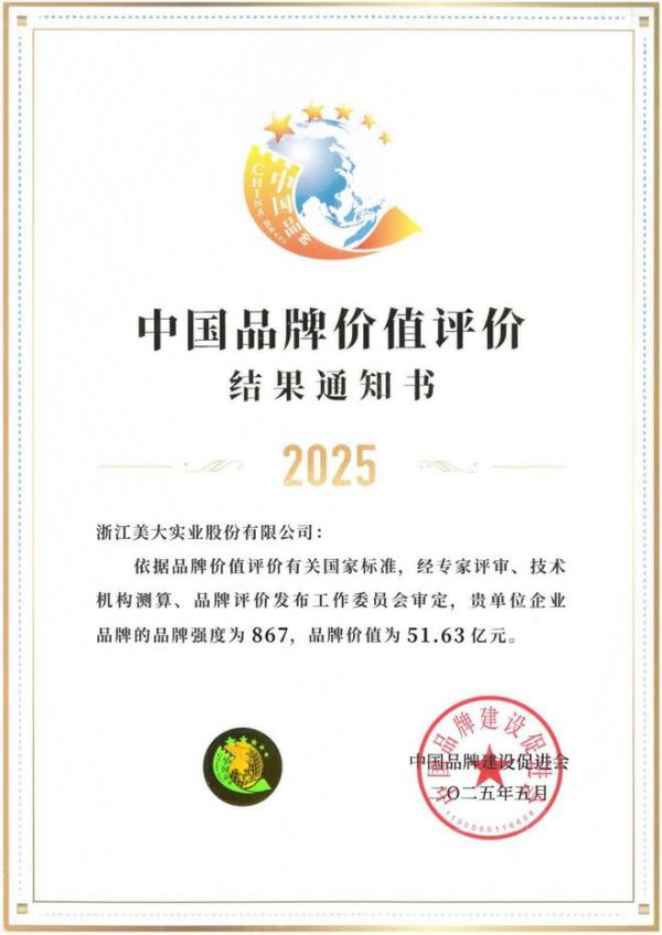 2025年中國品牌價(jià)值評(píng)價(jià)結(jié)果揭曉，浙江美大再次榮登榜單