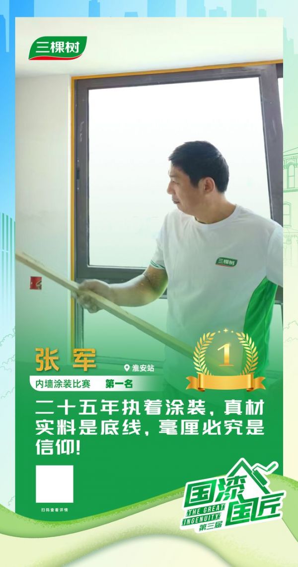 張軍獲得內(nèi)墻涂裝賽道金牌匠人榮譽