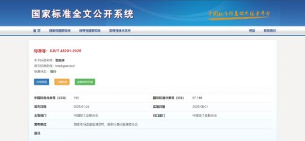 智能床國家標(biāo)準(zhǔn)發(fā)布