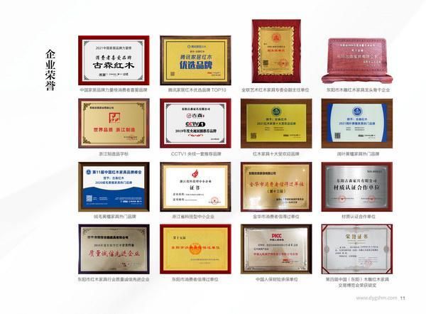 古森红木多次获评“红木家具十大受欢迎品牌”、“阔叶黄檀家具热门品牌”、“绒毛黄檀家具热门品牌”等权威荣誉