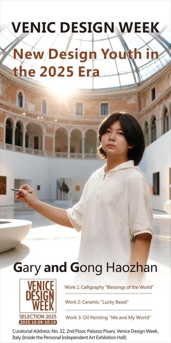 14岁的中国少年Gary宫浩展,于威尼斯比萨尼宫的个人独立艺术展厅成功举办