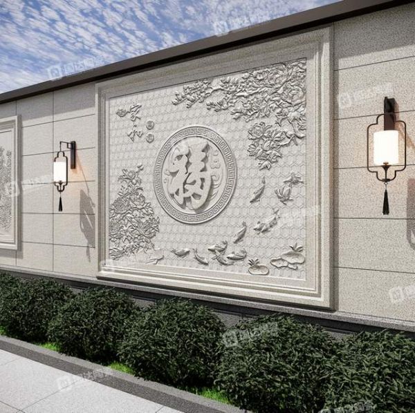 瓷雕壁画锦鲤蝴蝶细节