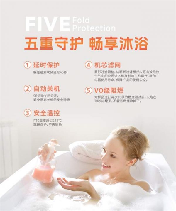 Safety features of the 格品格32℃全域速暖浴室暖空调K1Pro