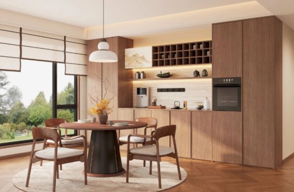 一体化定制餐边柜和上层开放式酒格