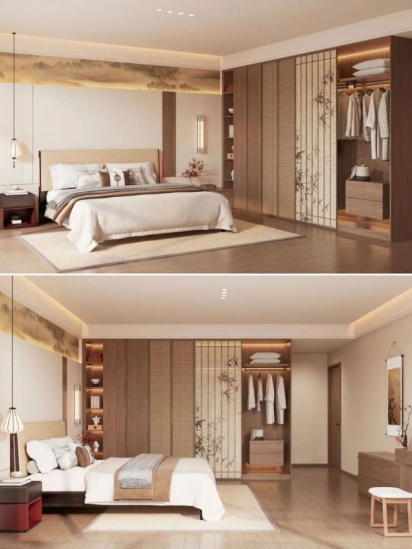 衣柜采用掩门和藤编门设计