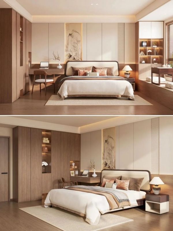 拼色床头背景墙和飘窗改造为卡座茶台