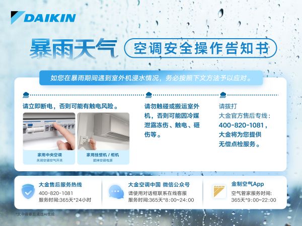 大金空调暴雨天气注意事项