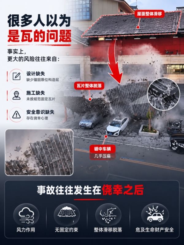 Impact of falling tiles on vehicles