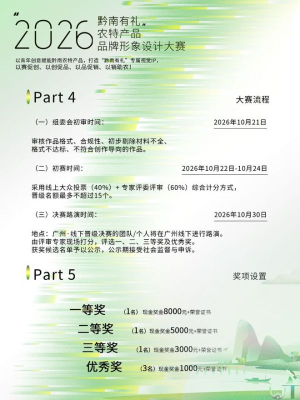 倒计时4天｜2026 “黔南有礼” 农特产品品牌形象设计大赛，投稿进入最后阶段