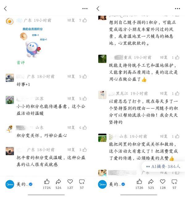 美的会员积分公益行动参与反馈