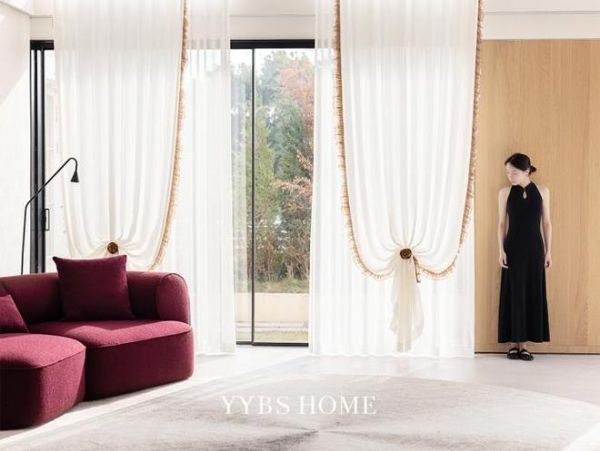 Artistic Window Treatment in a Living Room